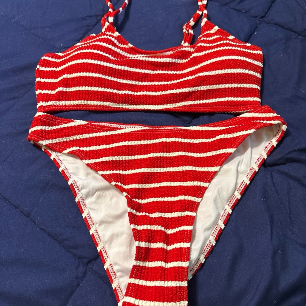 SHEIN Red and White Bikini Swimwear
